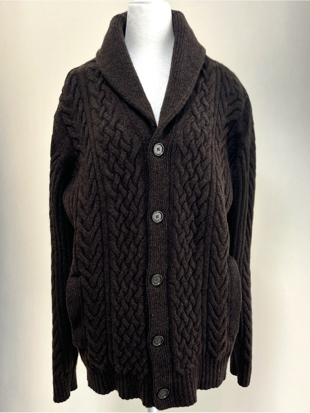 Banana Republic Shawl Collar Heavyweight Cable Knit Cardigan - Dark Brown